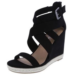 NWT Brash Black Strappy High Wedge Sandals